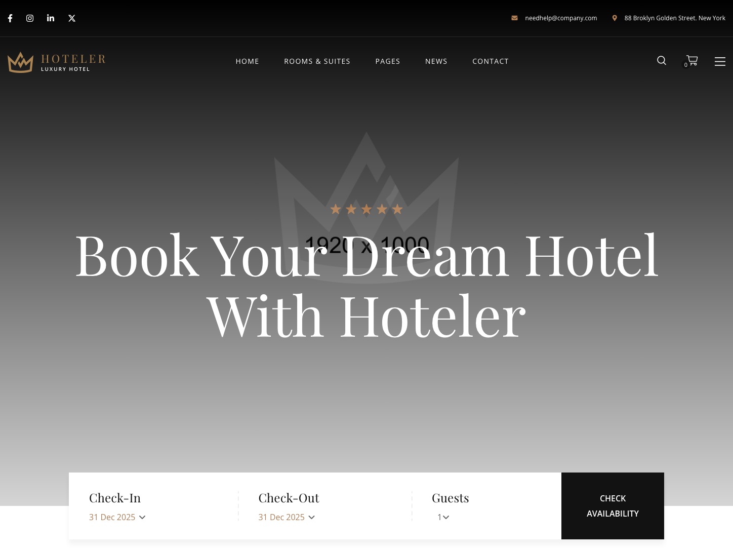 Homepage of the Hoteler concept build