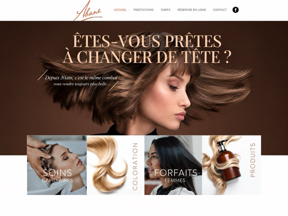 Homepage of the ABANE Coiffure website (archived screenshot)
