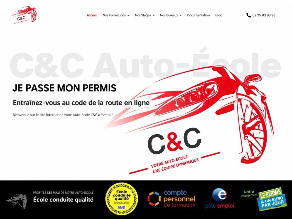 Homepage of the C&C Auto-École website